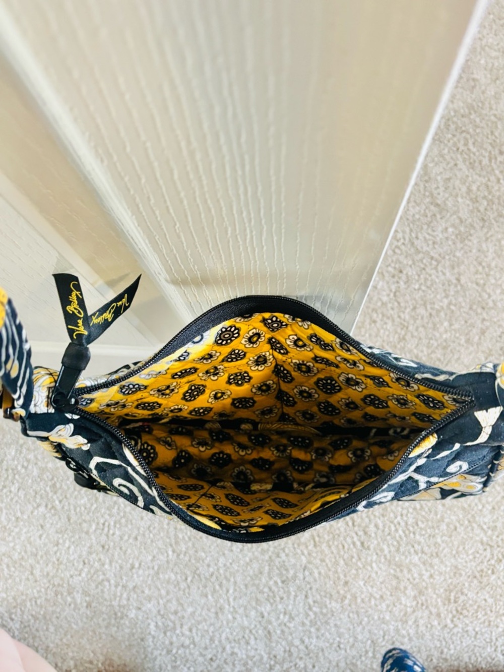 Vera Bradley Yellow Bird Quilted Floral Crossbody Bag - Black and Yellow - Picture 7 of 8
